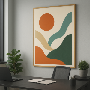 Modern Abstract Wall Art – Earth Tone Office Decor, Minimalist Printable Art in Terracotta and Olive Green