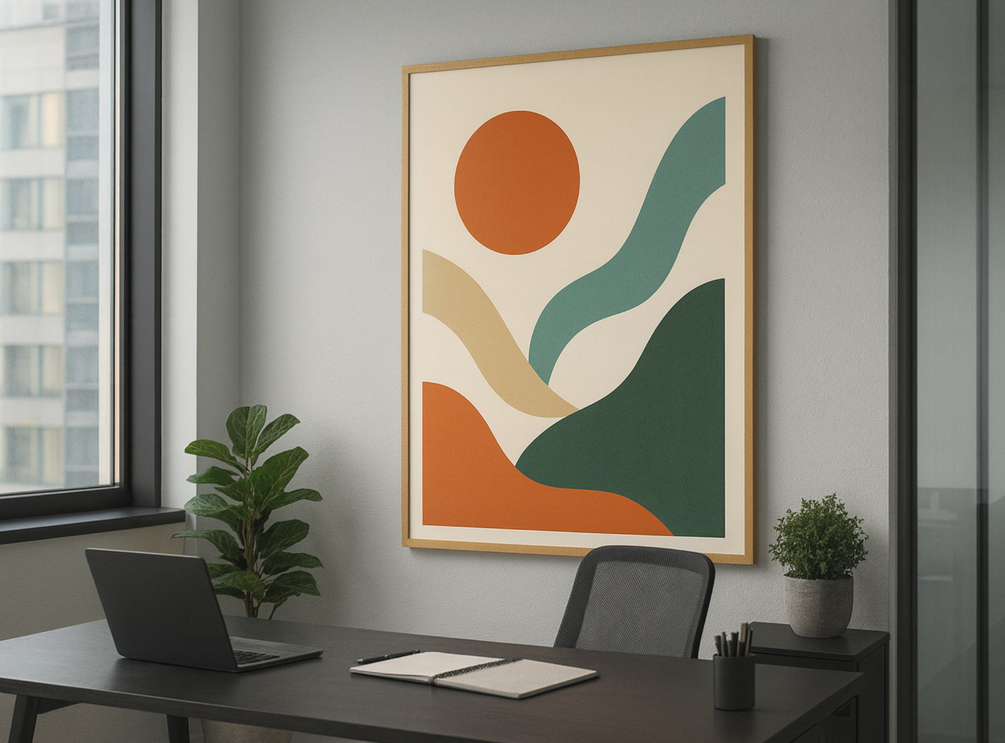 Modern Abstract Wall Art – Earth Tone Office Decor, Minimalist Printable Art in Terracotta and Olive Green