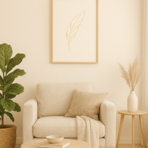 Golden Feather Minimalist Wall Art Print – Elegant Boho Modern Living Room Decor
